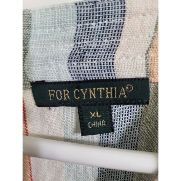 FOR CYNTHIA Women’s XL Striped Linen Blend Sleeveless Shift Dress Beach Coastal - Picture 3 of 9